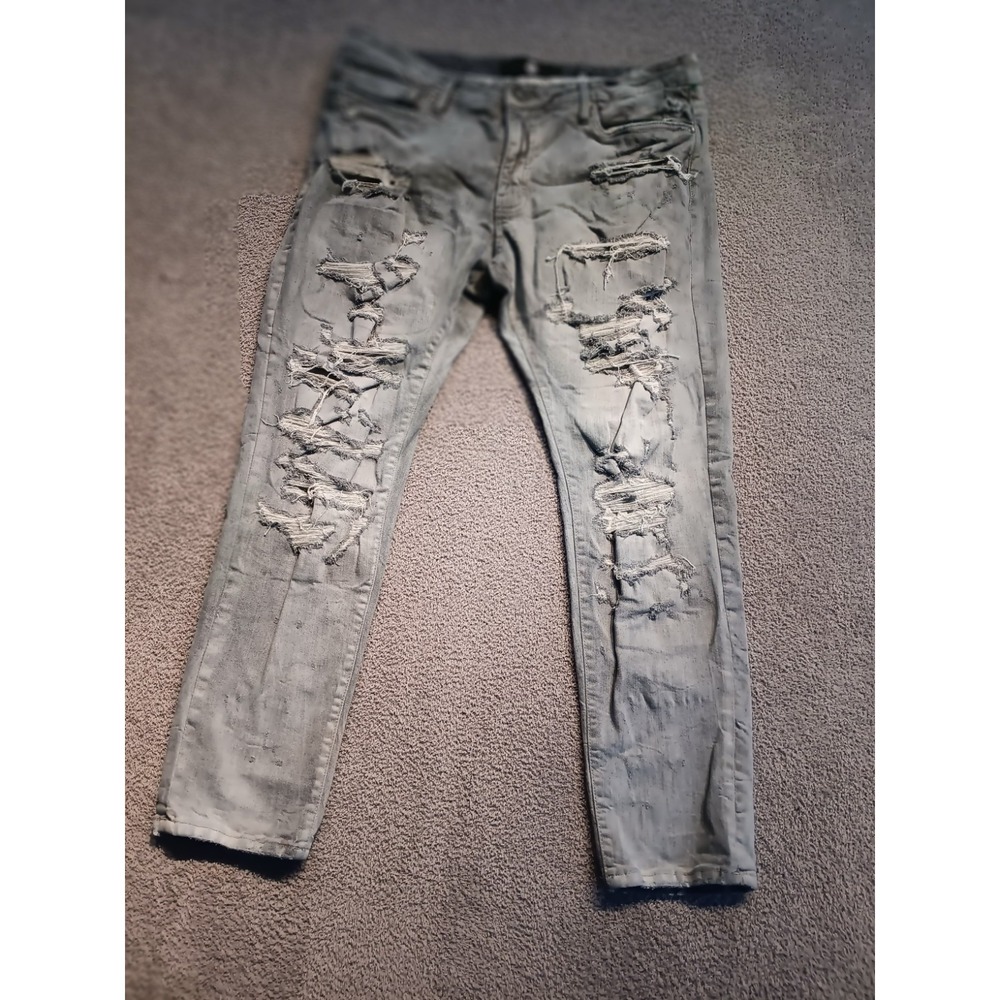 Jordan Craig Sean Slim Tapered Jeans Men's 38x30 Gray Distressed Ripped
